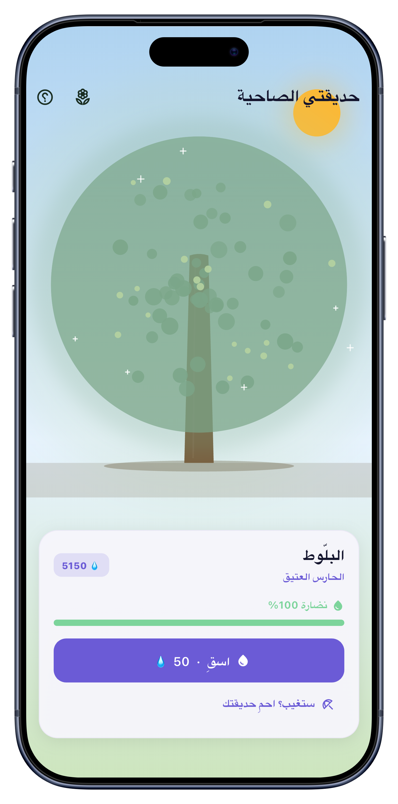 الحديقة screen of Sober Tracker