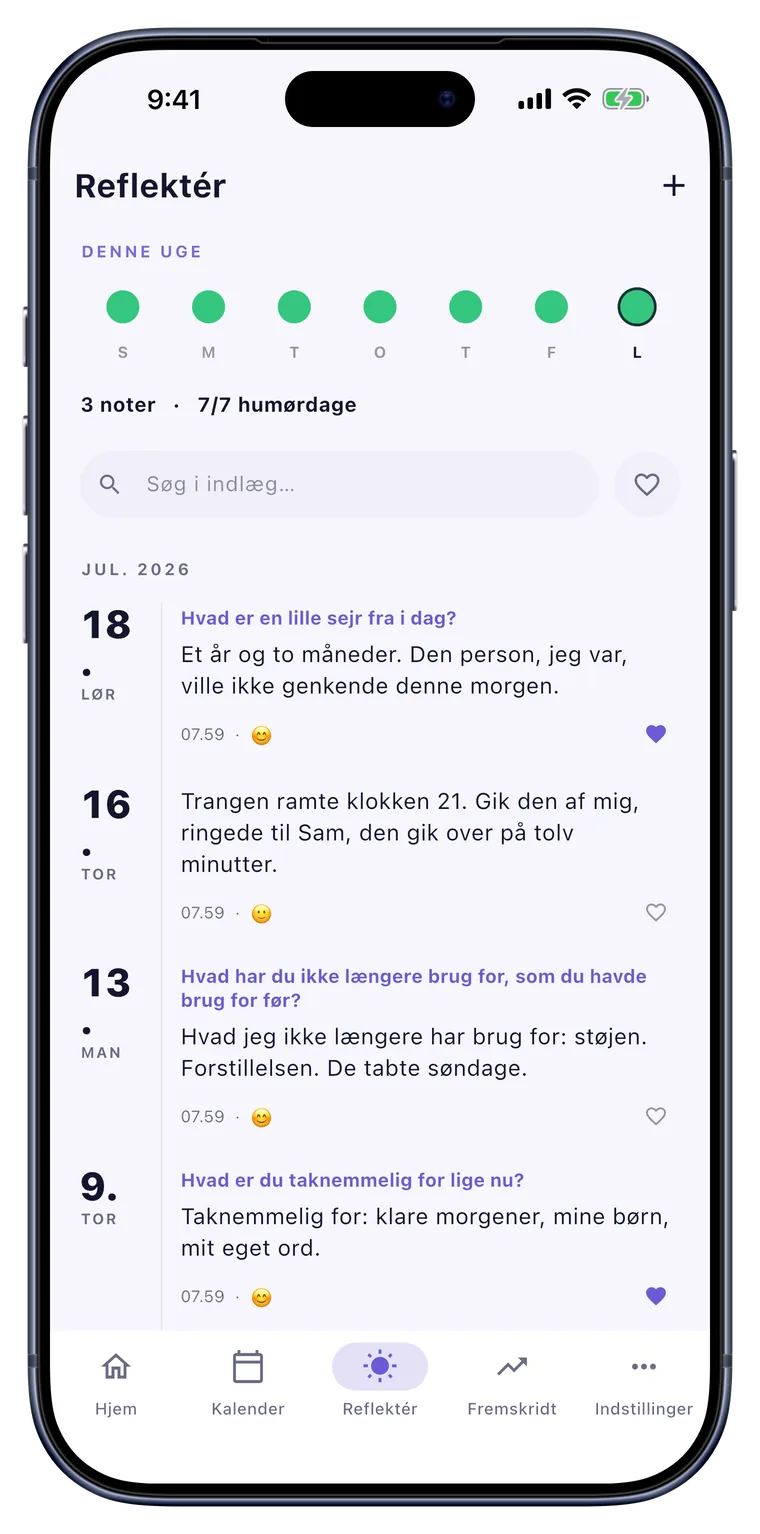 Reflektér: Humør, taknemmelighed, trang. Med dine egne ord.