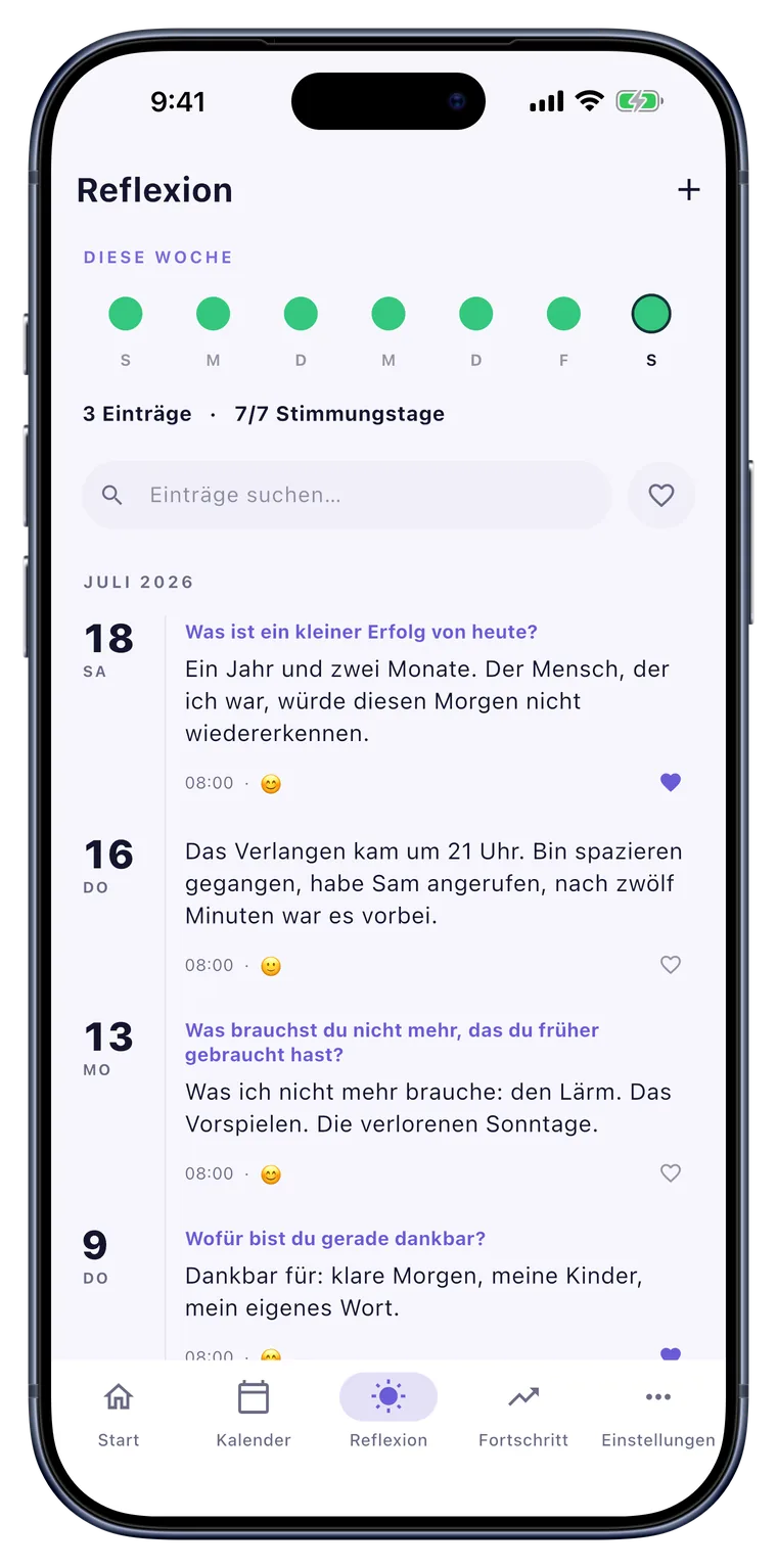 Reflexion: Stimmung, Dankbarkeit, Verlangen. In deinen eigenen Worten.