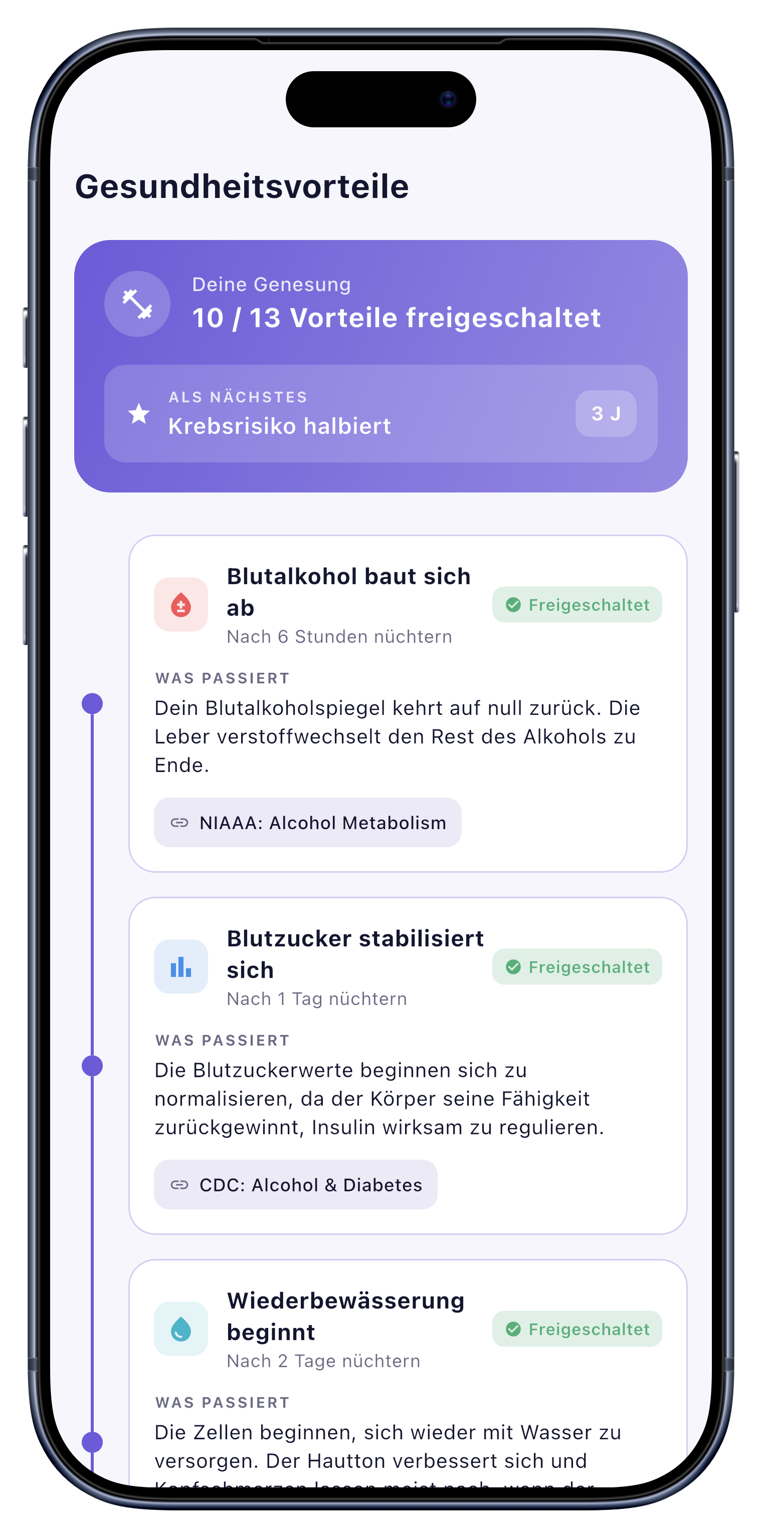 Gesundheit screen of Sober Tracker