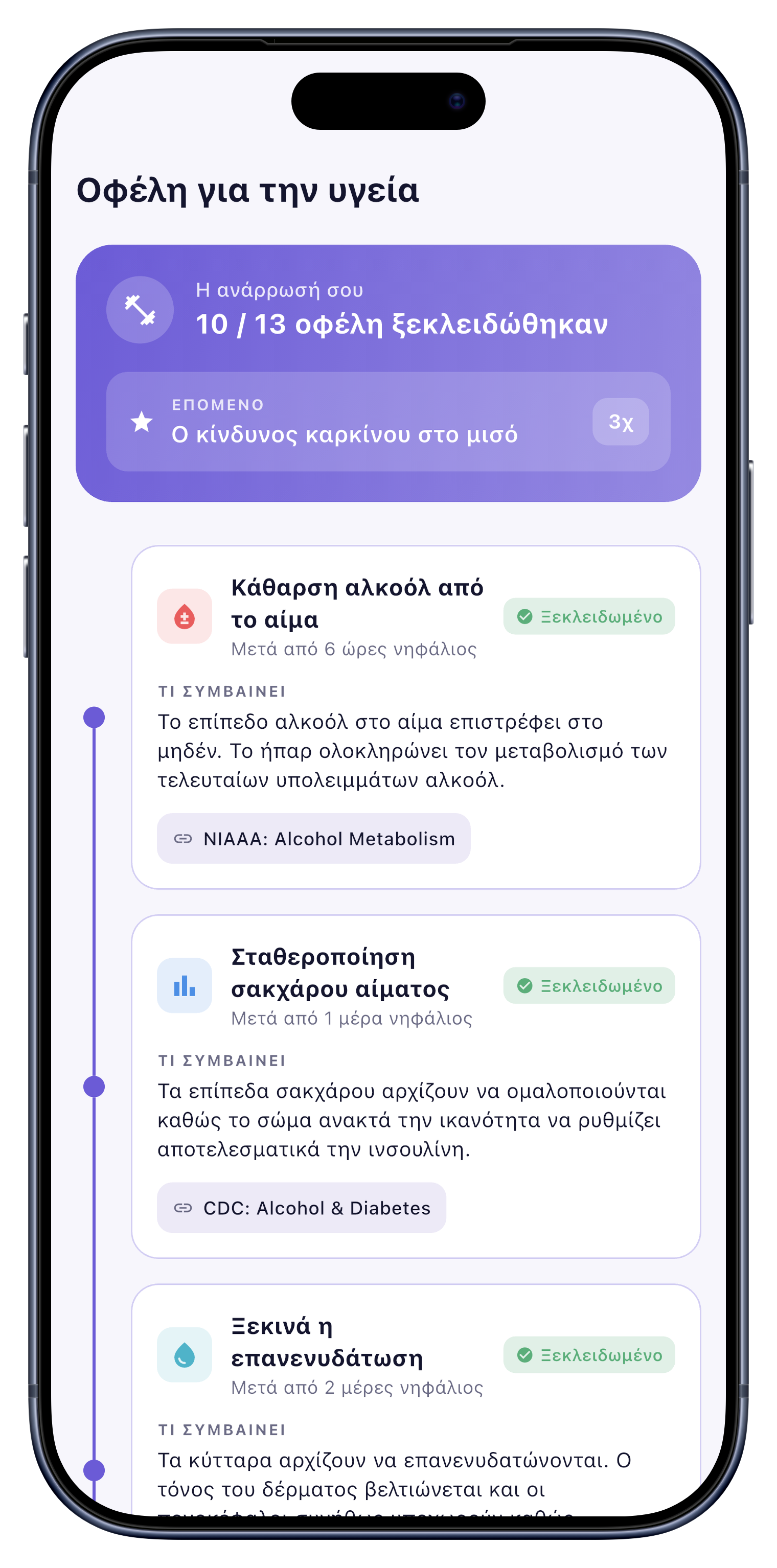 Υγεία screen of Sober Tracker