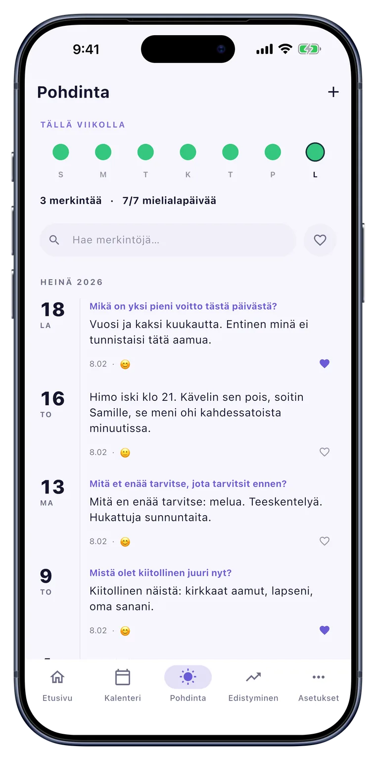 Pohdinta: Fiilis, kiitollisuus, himot. Omin sanoin.