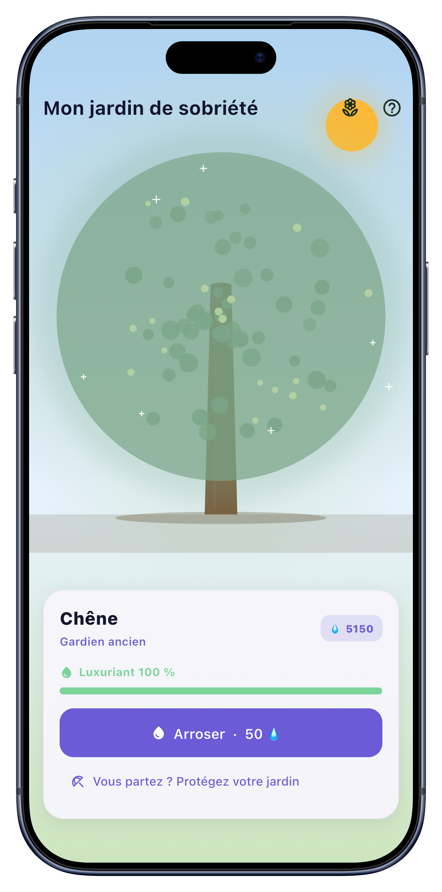 Jardin screen of Sober Tracker