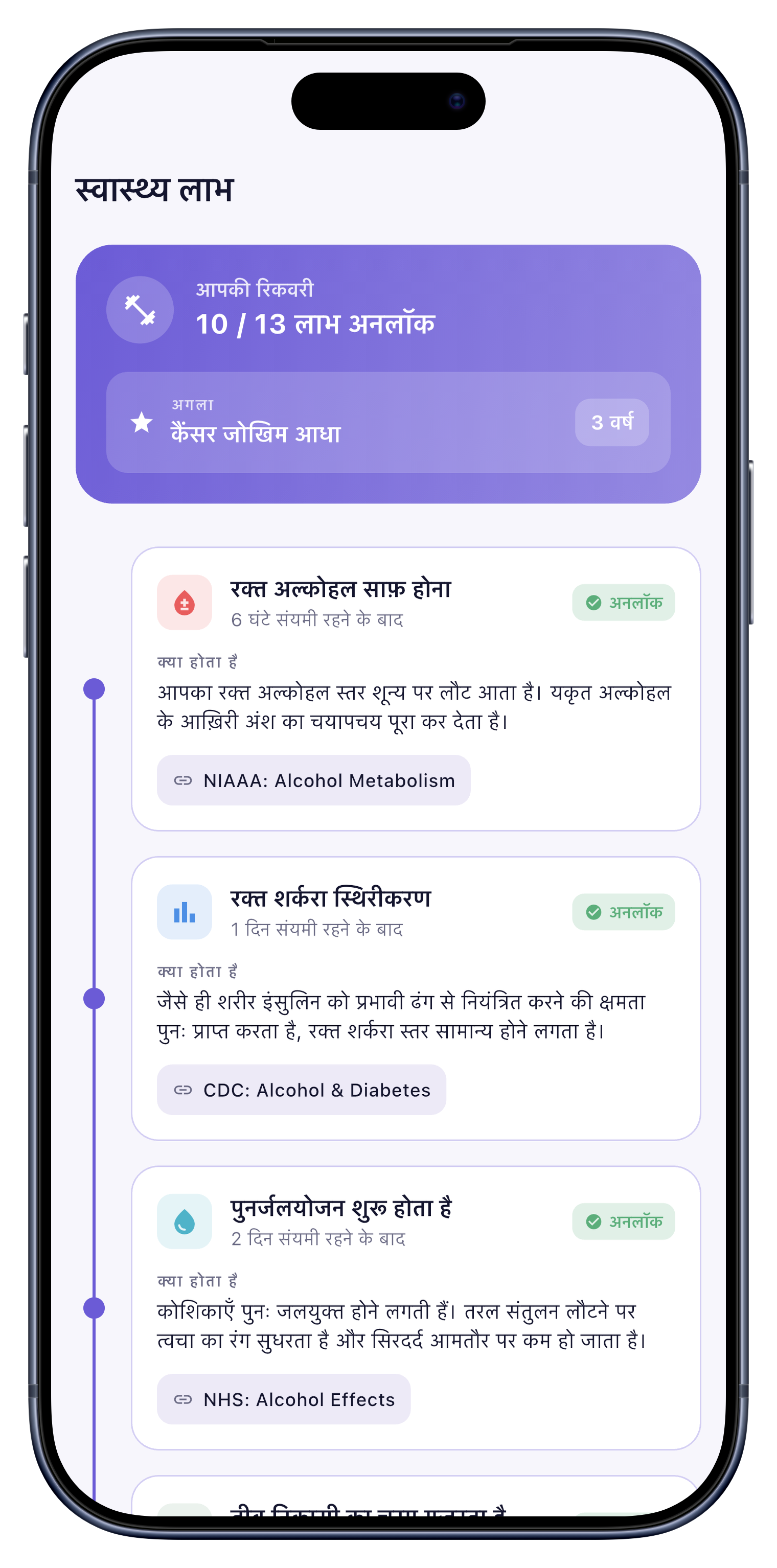 हेल्थ screen of Sober Tracker