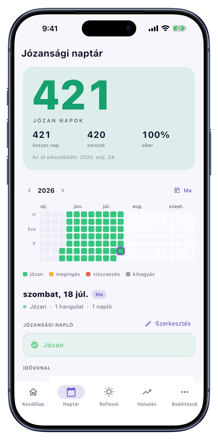 Naptár: Letisztult havi nézet minden józan napról.