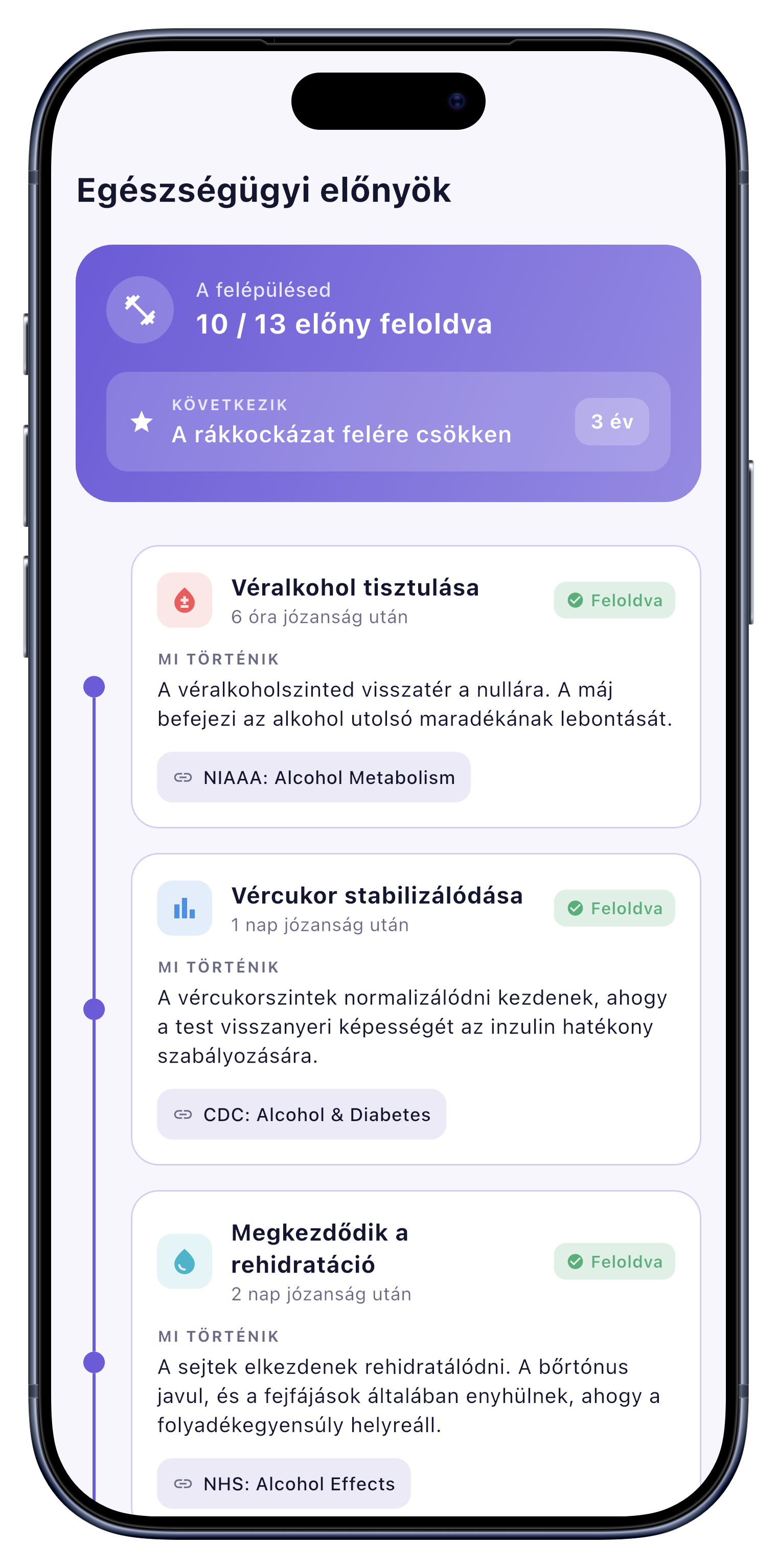 Egészség screen of Sober Tracker