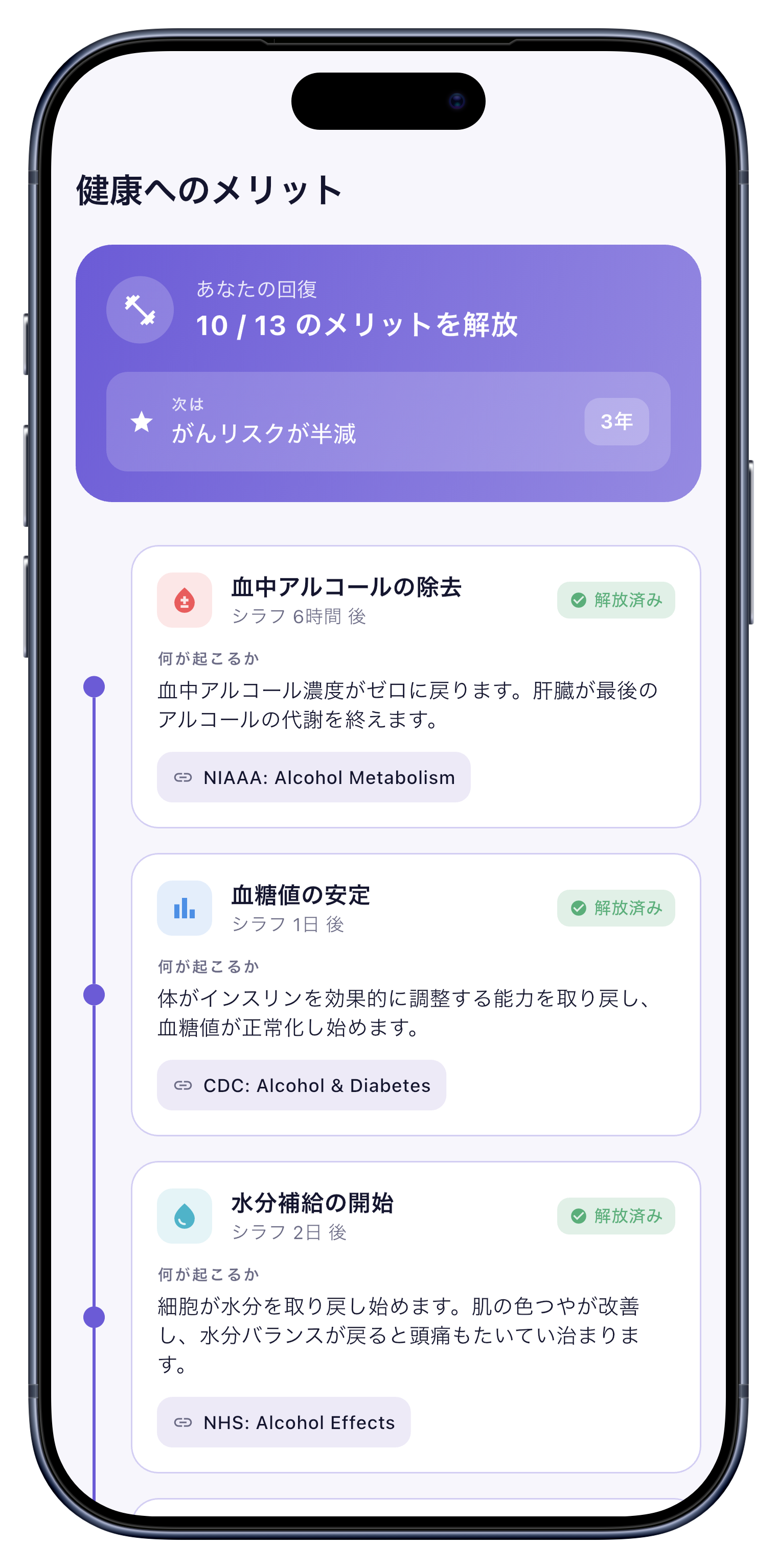 ヘルス screen of Sober Tracker