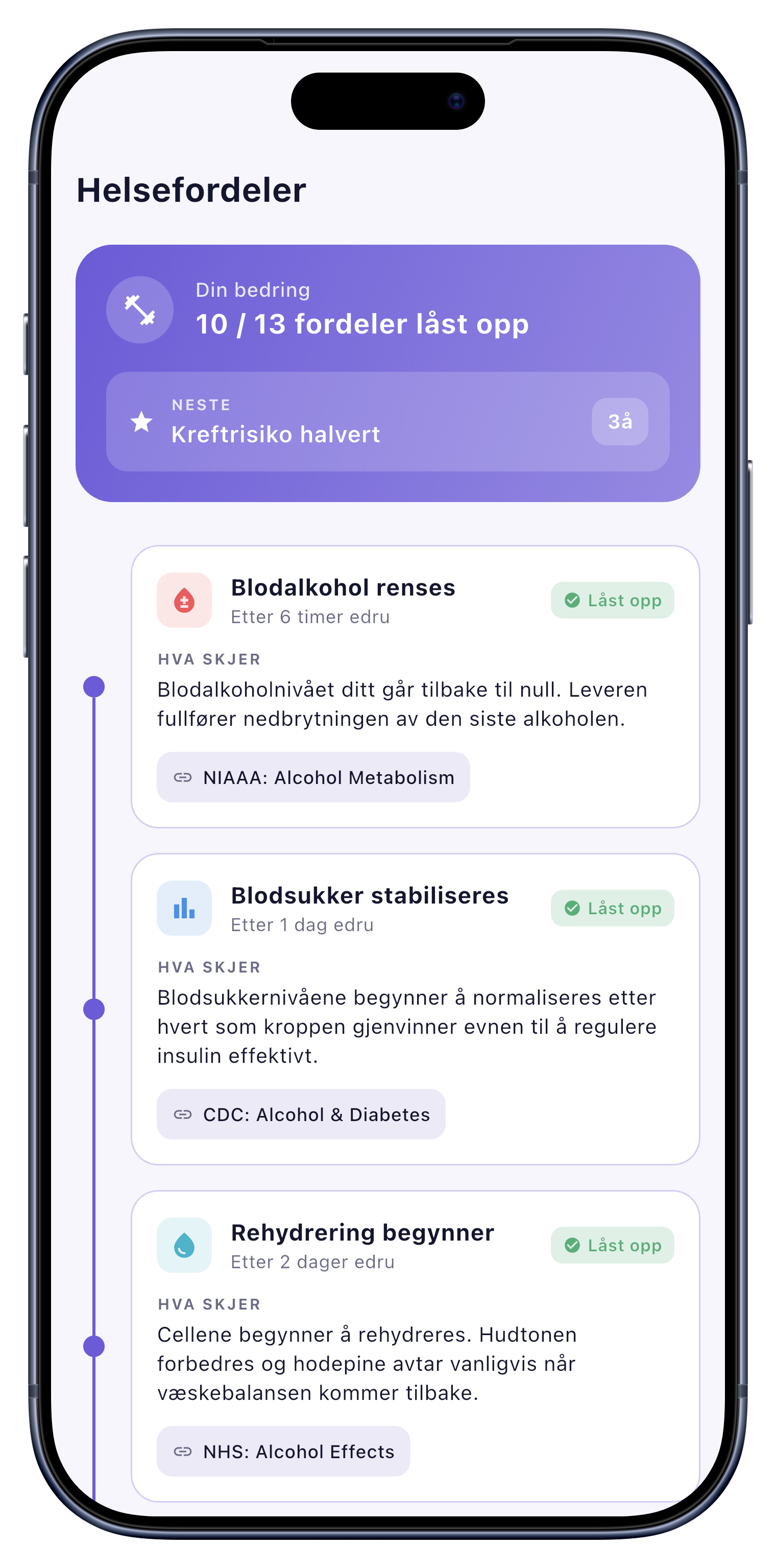 Helse screen of Sober Tracker
