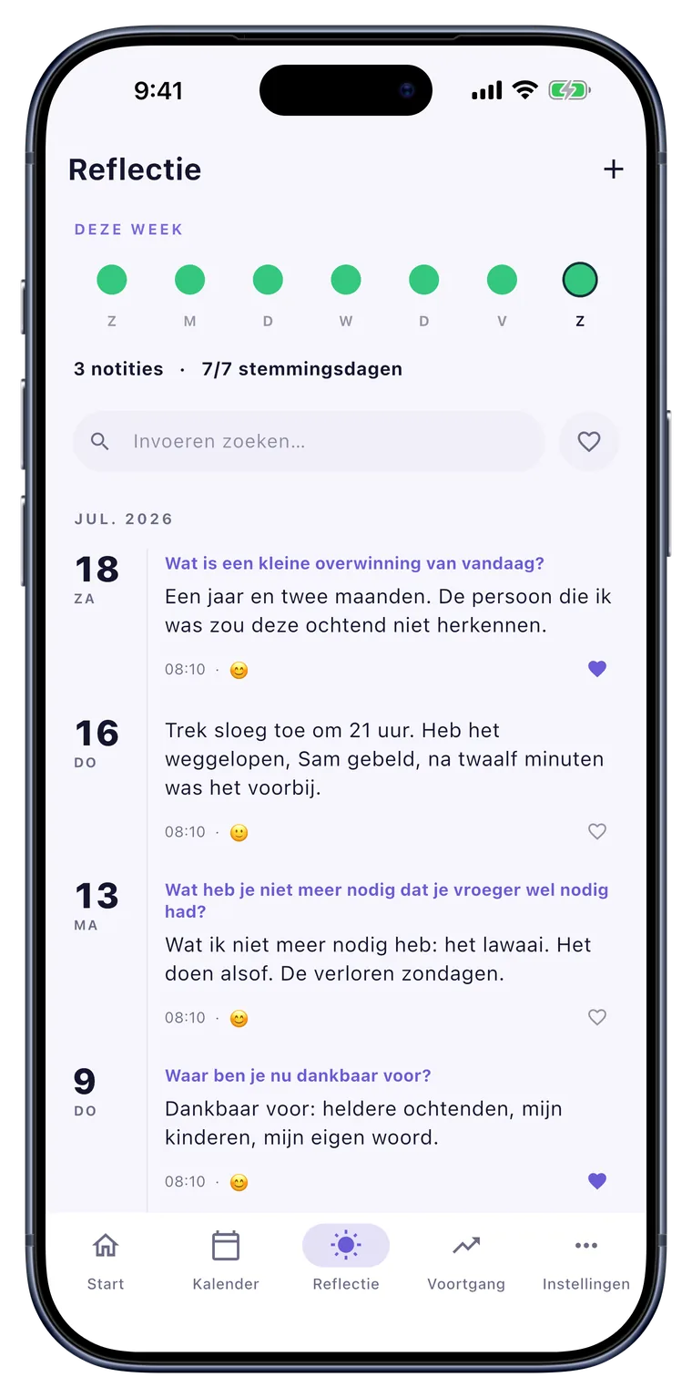 Reflectie: Stemming, dankbaarheid, trek. In je eigen woorden.