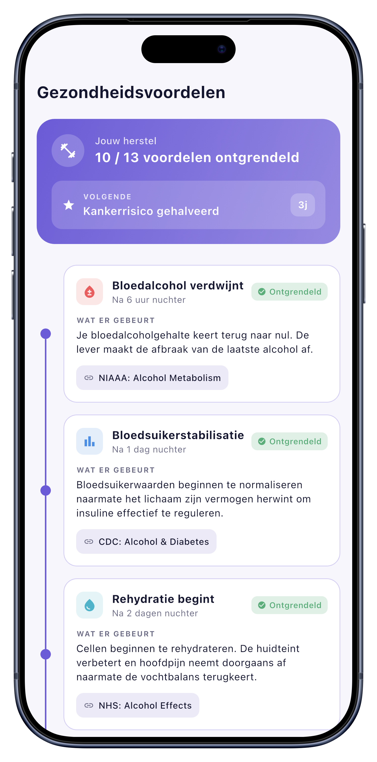 Gezondheid screen of Sober Tracker