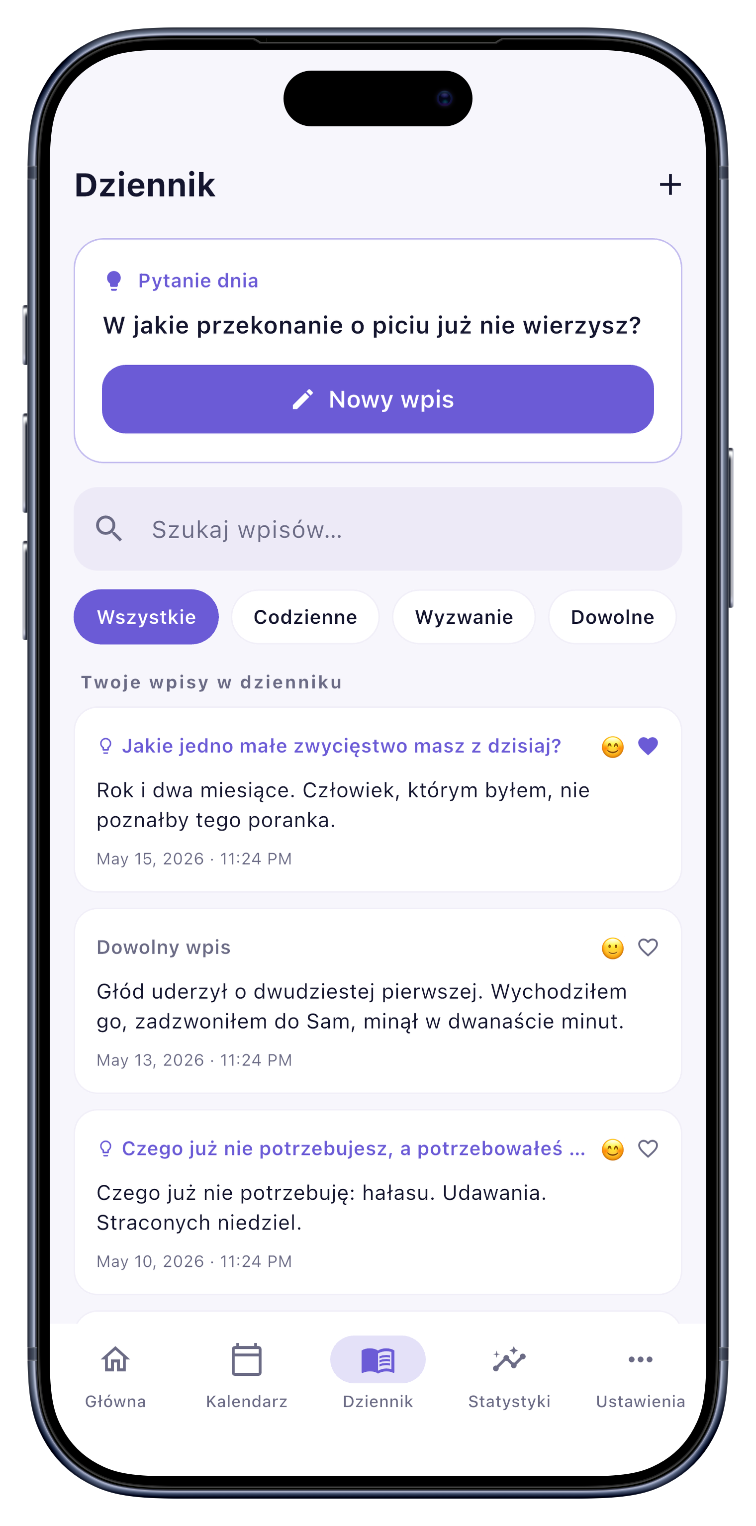 Dziennik screen of Sober Tracker