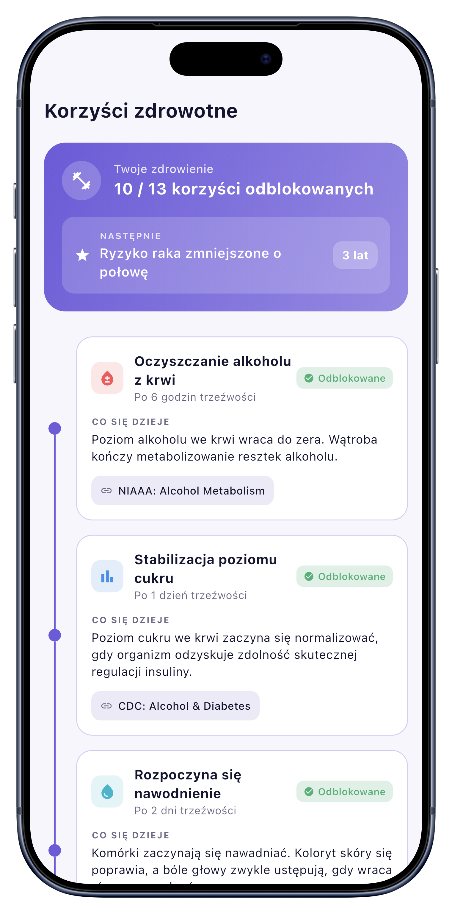 Zdrowie screen of Sober Tracker