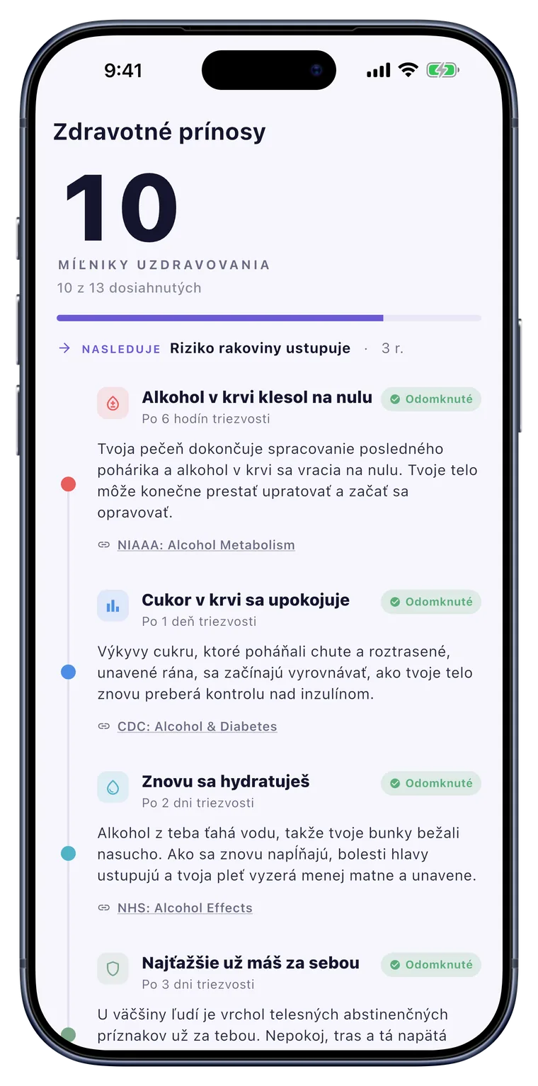 Zdravie: Míľniky, ako sa telo uzdravuje, na osi času.