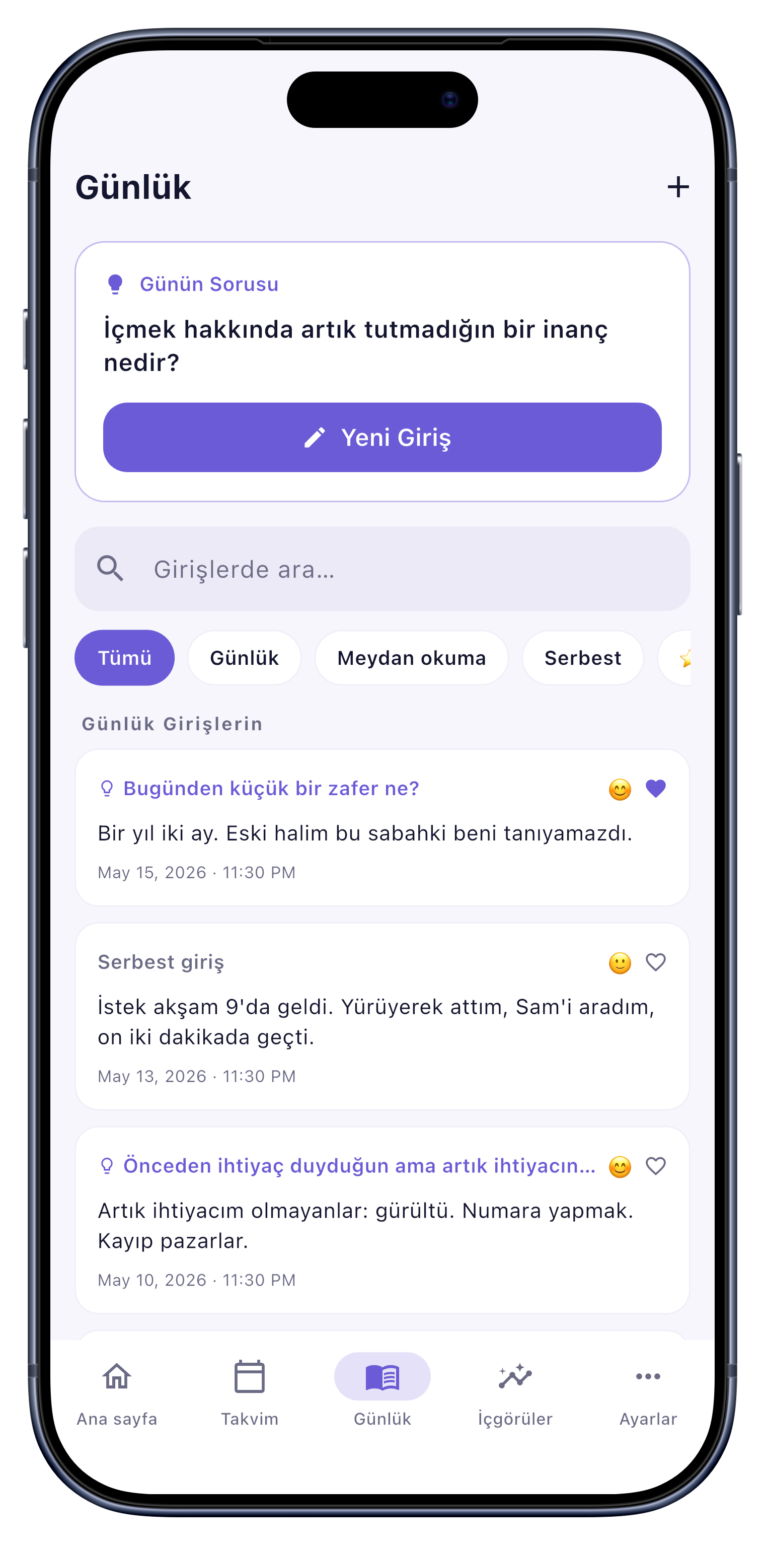 Günlük screen of Sober Tracker