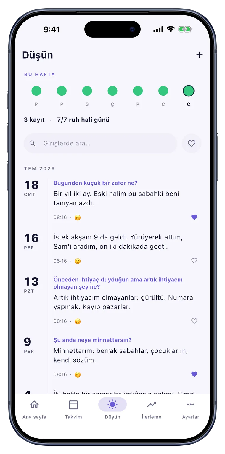 Düşün: Ruh hâli, şükran, istek. Kendi cümlelerinle.