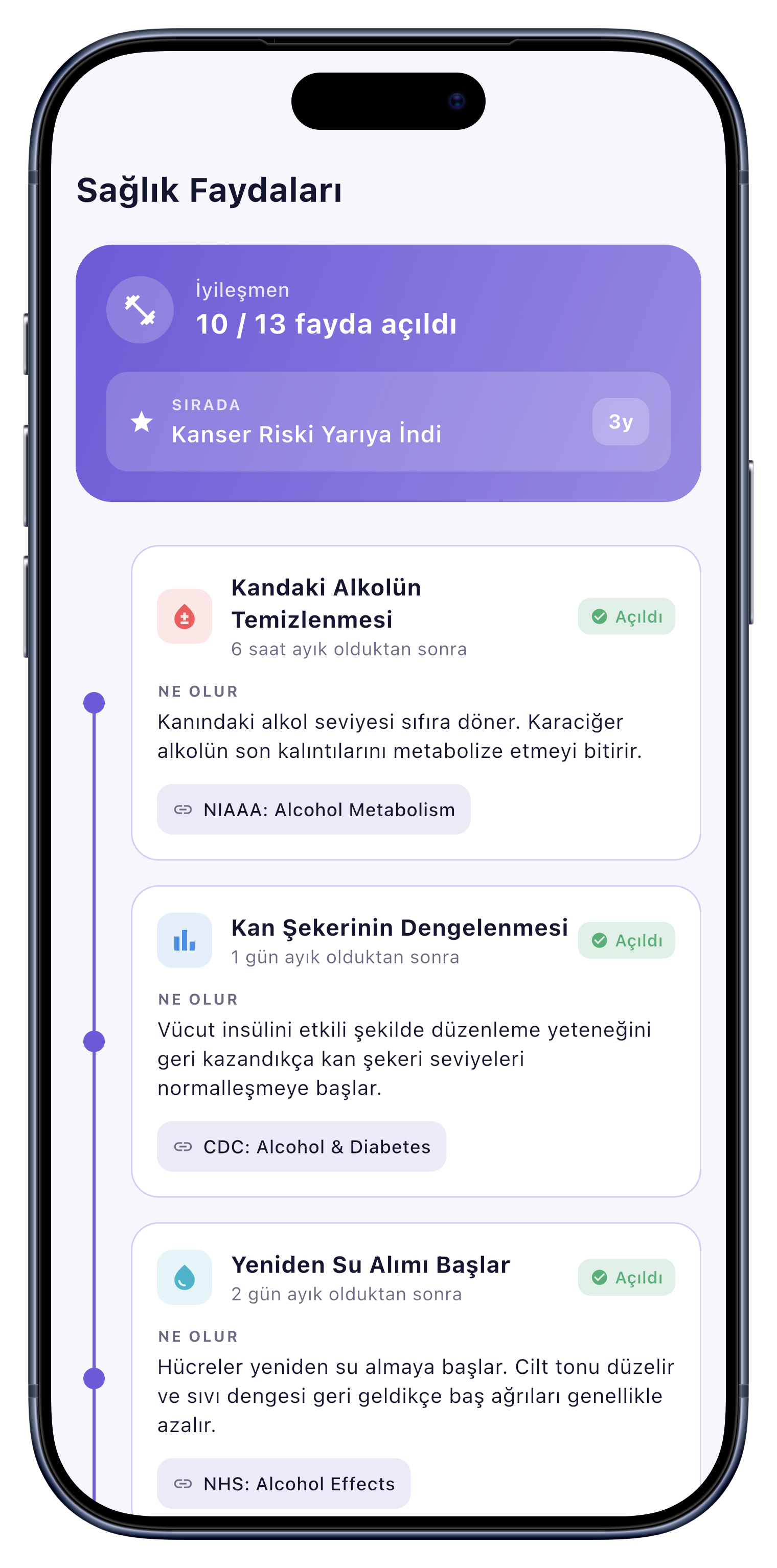 Sağlık screen of Sober Tracker