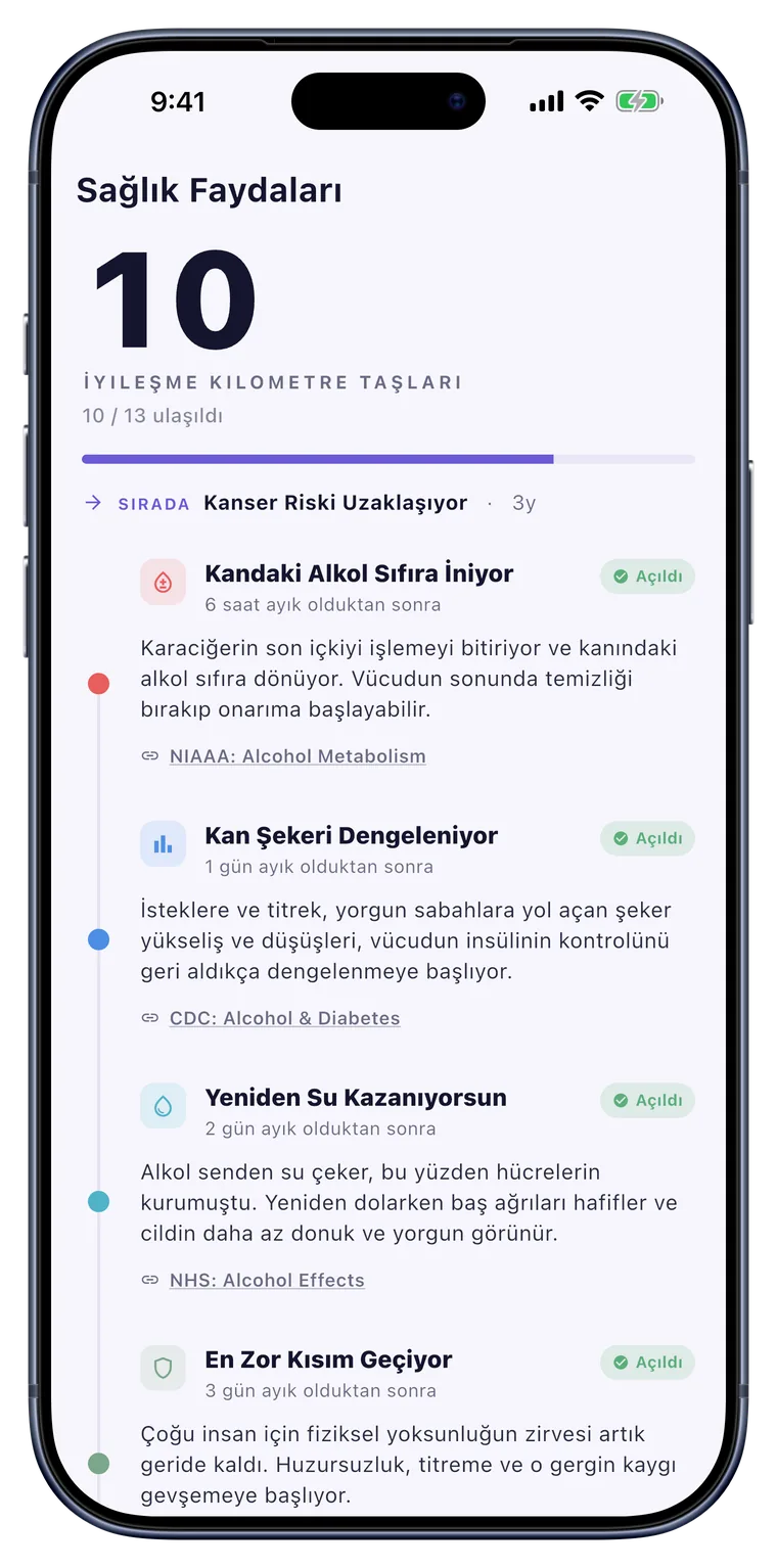 Sağlık: Bedenindeki iyileşme dönüm noktaları, bir zaman çizelgesinde.