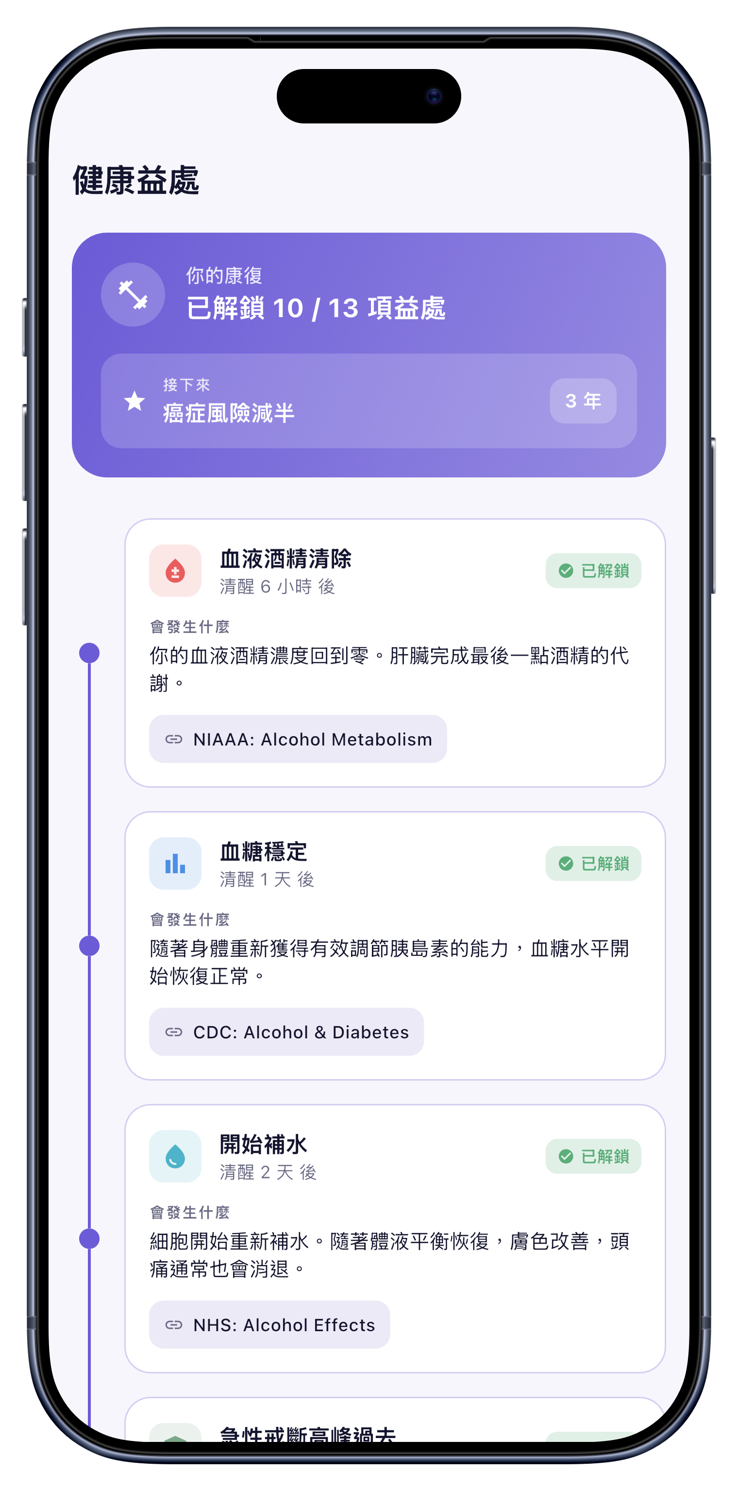 健康 screen of Sober Tracker